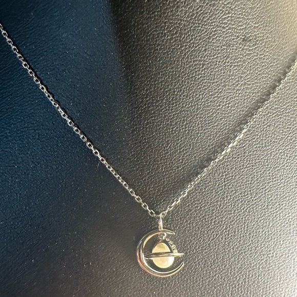 Elegant Silver Moon and Pearl Planet Pendant Necklace - Picture 5 of 7